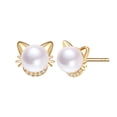 thumbnail image 4 of Gold-Plated 925 Sterling Silver Pearl Earrings Cute Cat Stud Earrings for Women, 4 of 7