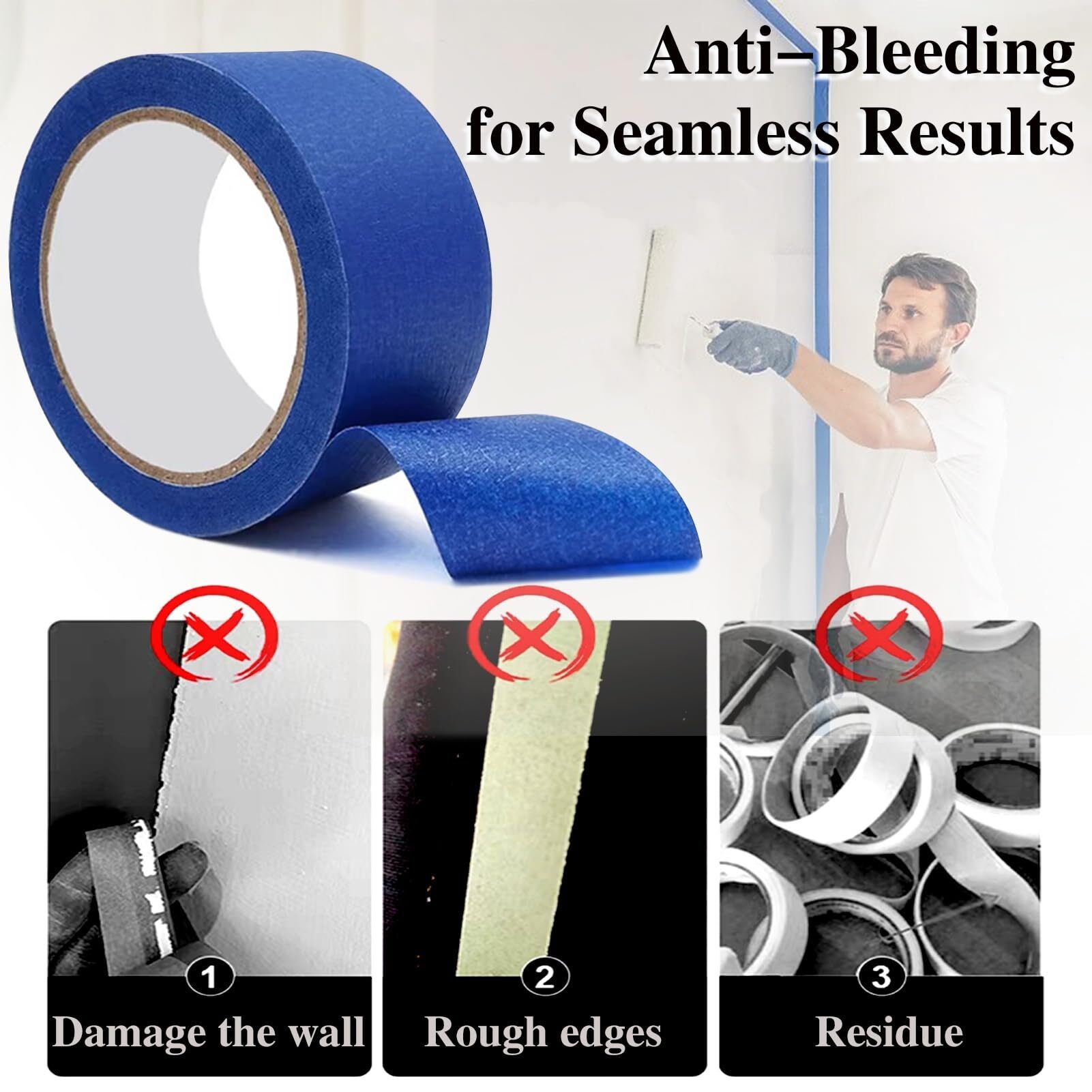 Painters Tape 2 Inch Wide, 4-Packs Blue Painters Tape for General Purpose Use, 2 Inches X 55 Yards X 4 Rolls, 330 Yards in Total