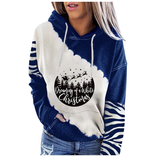 Sudadera para Mujer Cuello Redondo Sudaderas Moda Estampado Pullover Tops Manga Larga Blusa Con Capucha Odeerbi ODB-5