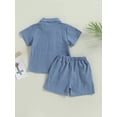 thumbnail image 5 of Baby Boy Cotton Linen Shorts Set 6M 12M 18M 24M 3Y 4Y Solid Color Short Sleeve Button Down T-shirt Tops and Shorts Outfit Clothes, 5 of 10