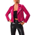 thumbnail image 1 of INSPIRE CHIC Veste de Moto Courte en Velours pour Femme à Revers Cranté avec Fermeture Éclair TP Rose Vif, 1 of 5