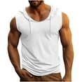 thumbnail image 3 of Men's Tank Top Summer Fashionable Men's Solid Color Sleeveless Fitness Drawstring Round Neck Loose Fit Shirt Hooded Top, 3 of 7