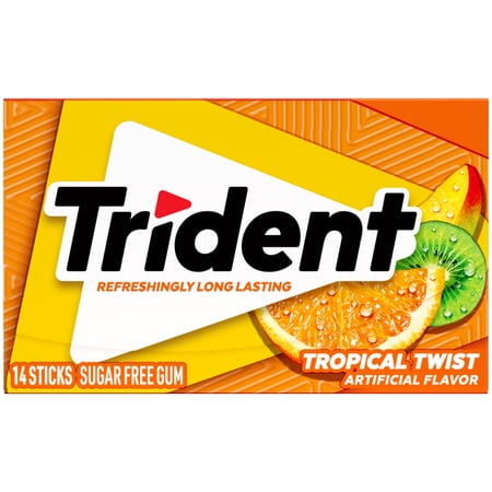 Trident Sugar Free Tropical Twist Xylitol Chewing Gum 14 Pieces Wallet Pack