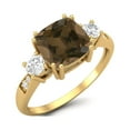thumbnail image 2 of 7mm Cushion Smoky Quartz 925 Sterling Silver Gold Vermeil Three Stone Women Valentines Day Gifts Ring, 2 of 3
