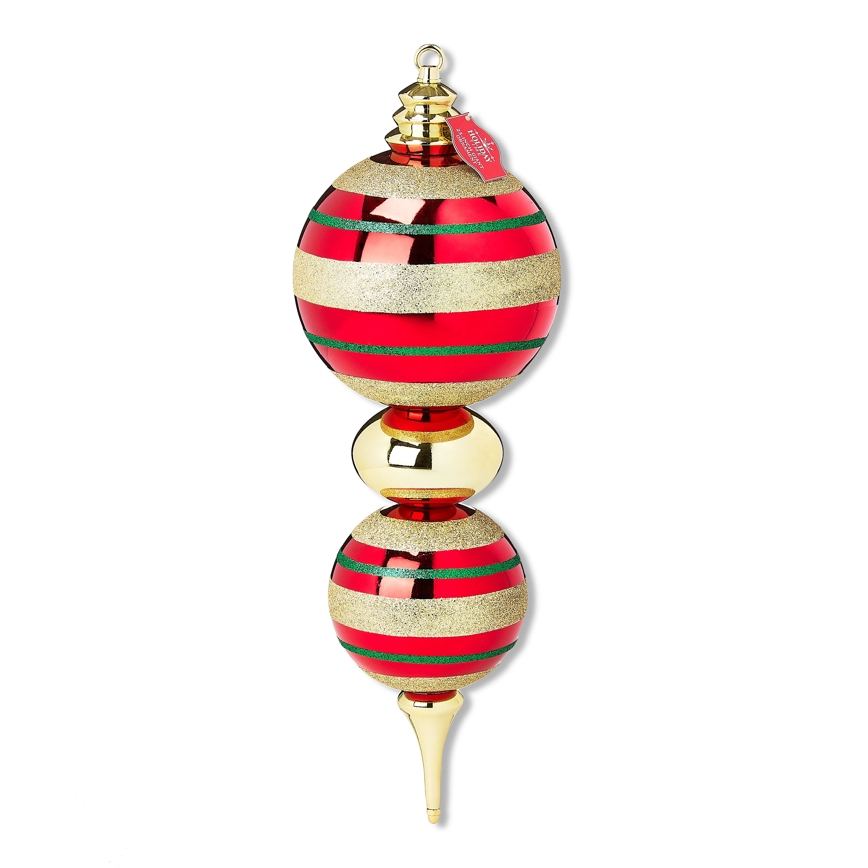 Red, Green, and Gold Jumbo Shatterproof Finial Christmas Ornament, 23", by Holiday Time