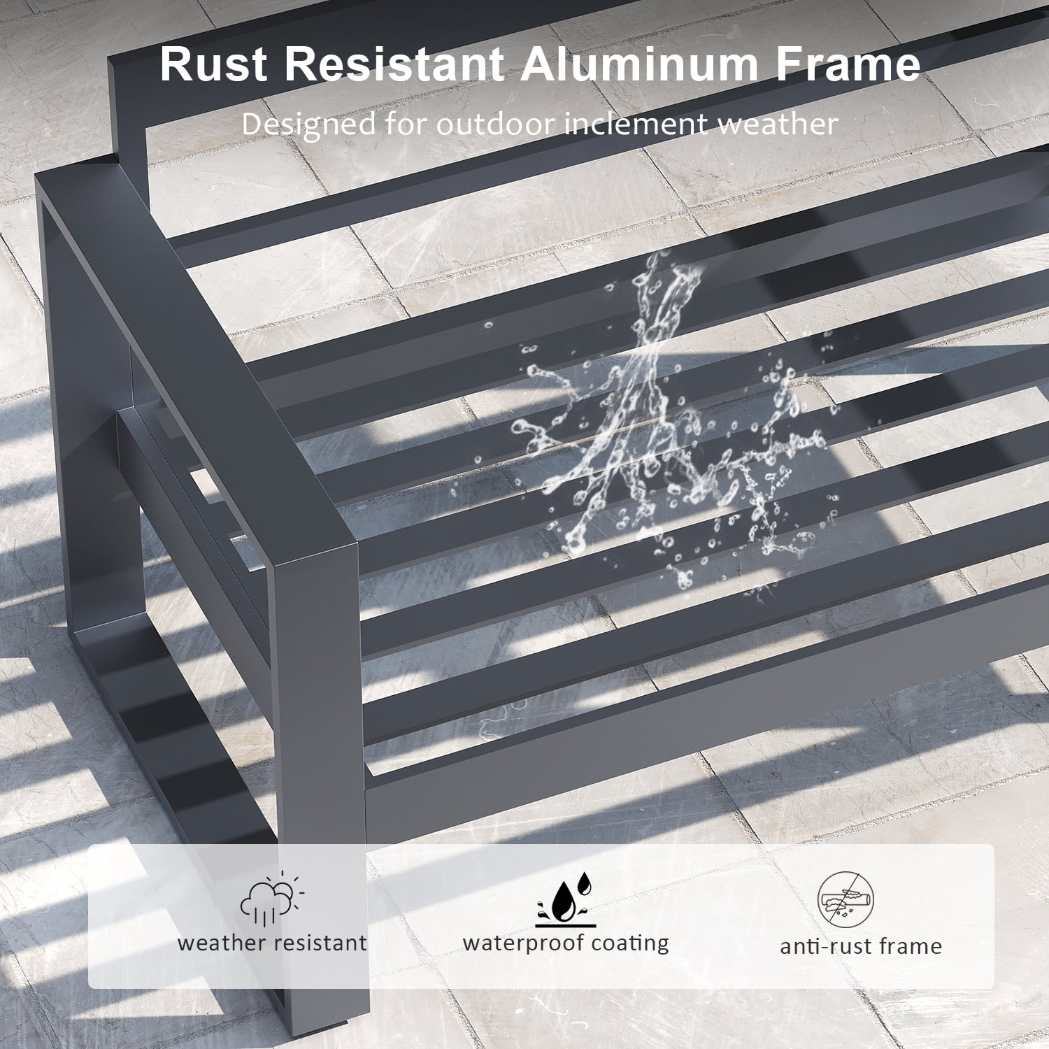 LayinSun 5 Piece Hight Back Aluminum Outdoor Furniture Set with Coffee Table, Modern Patio Conversation Sets