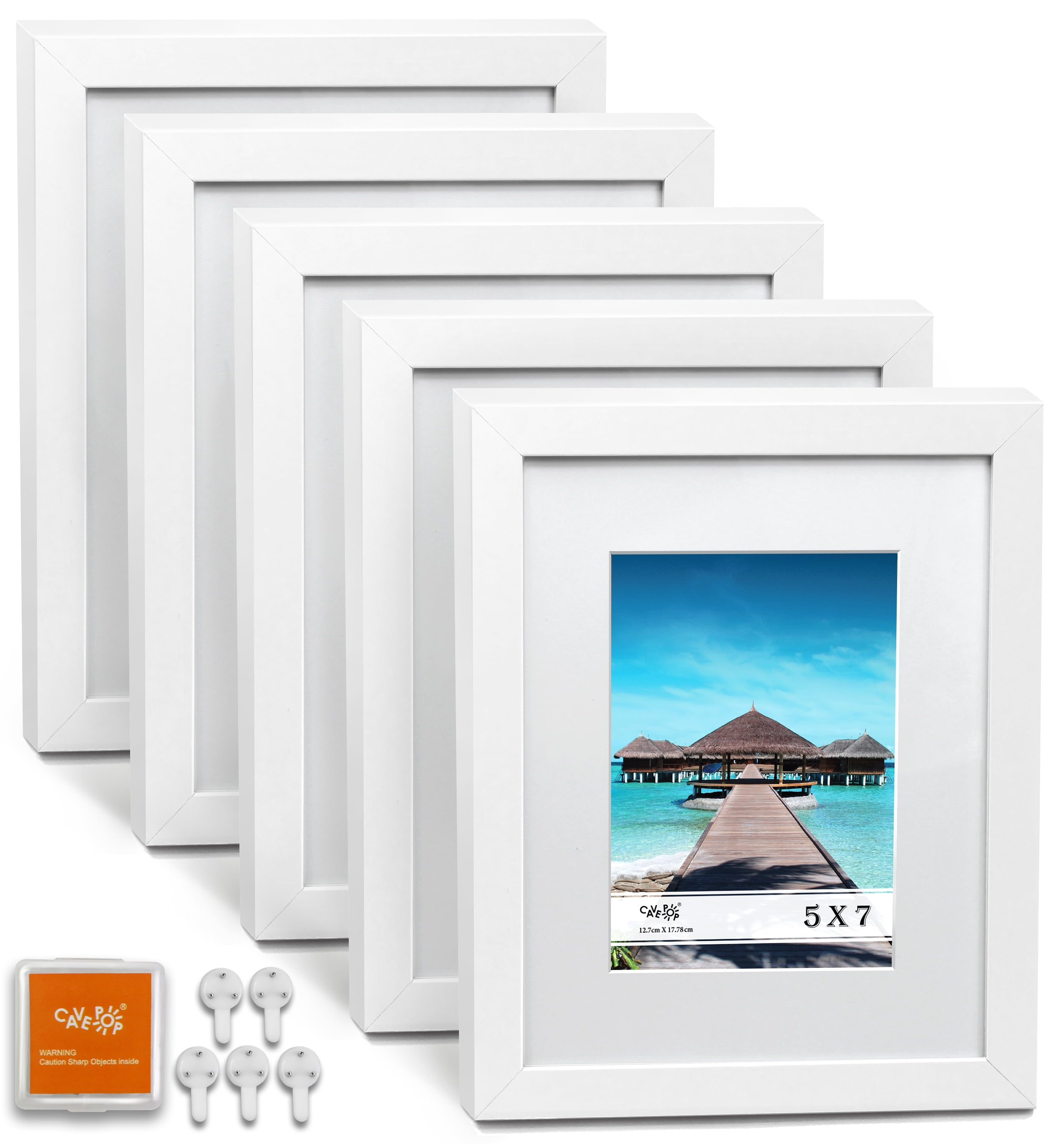 Cavepop 8x10 White Picture Frame with White Mat Set of 5 Walmart