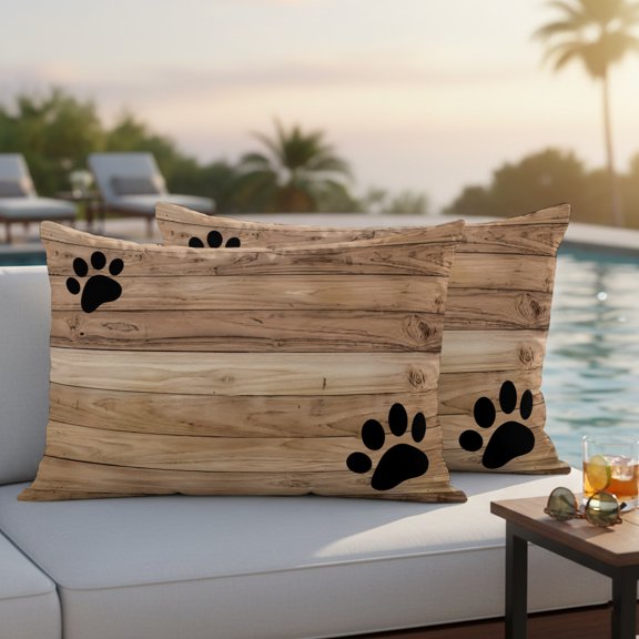 Farmhouse Outdoor Waterproof Throw Pillow Covers Set of 2, 20"x12", Cute Claws Brown Retro Wood Texture Board Decorative Pillow Covers Outside Cushion Case for Patio Porch Garden