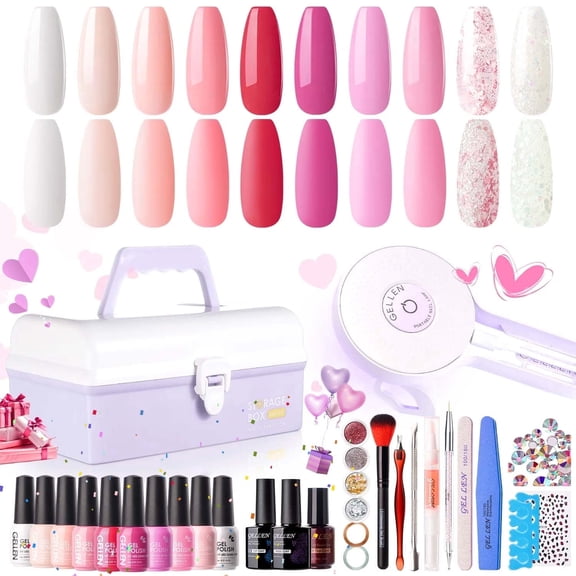 Gellen Gel Nail Polish Starter Kit with UV Lamp, 10 Colors Rose Lover Gel Polish with 36W Nail Lamp Top & Base Coat Nail Tools Manicure Set & Storage Box, All-In-One Gel Nail Polish Kit