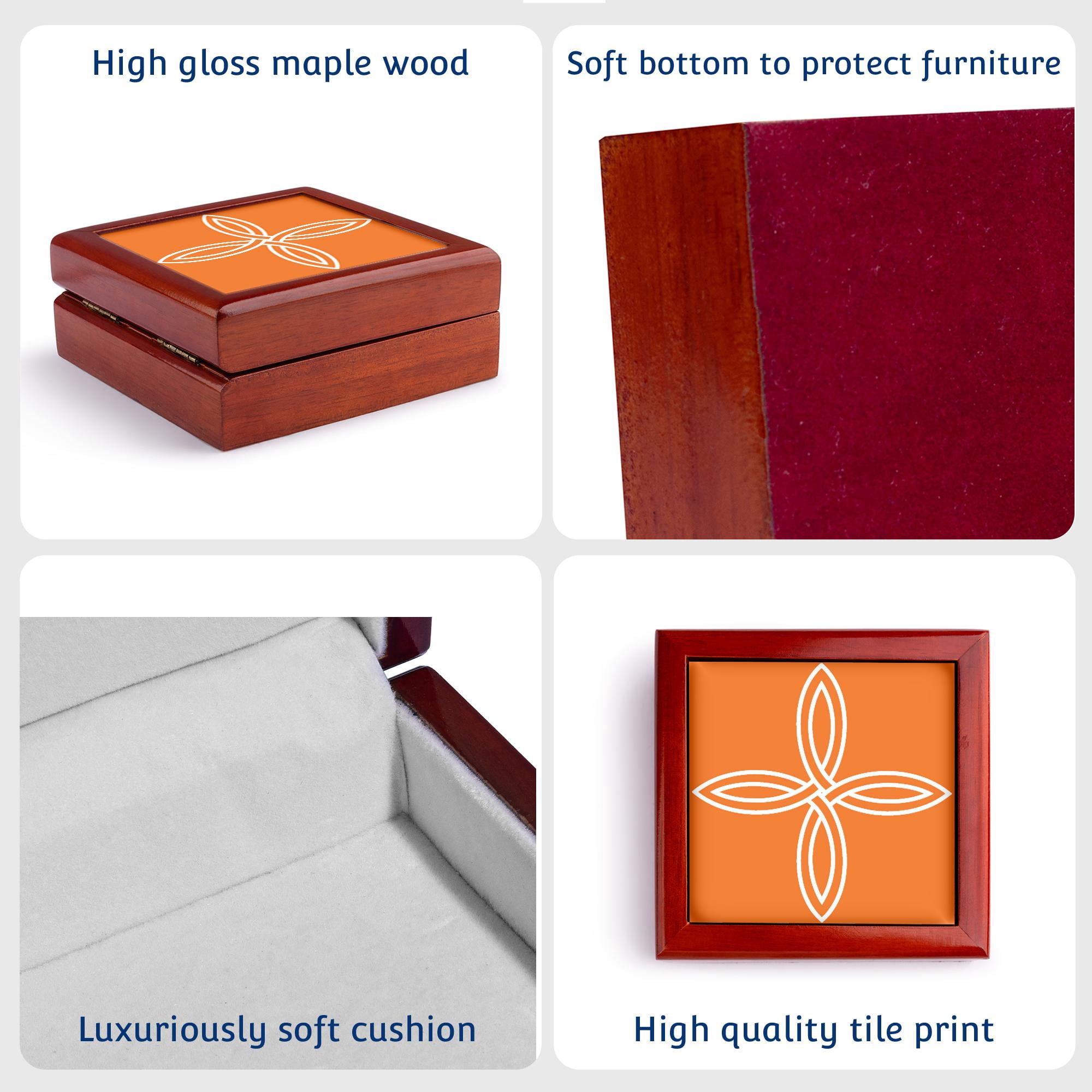 3dRose, White Celtic Design On A Tangerine Background, Jewelry Box 5.5x5.5 inch with 4 inch tile