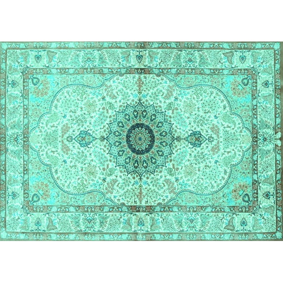 Ahgly Company Indoor Rectangle Medallion Turquoise Blue Traditional Area Rugs, 8' x 10'