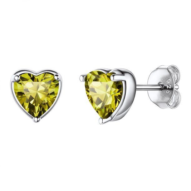 Mujer adulta 925 plata esterlina corazón piedra natal Stud pendientes cumpleaños regalo de San Valentín Suplight Jewelry exquisita