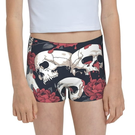Pofeuu Gothic Skulls And Roses Print Soft Cotton Girls Boyshort panties Toddler Underwear-Medium