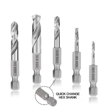 

5pc Stubby Drill Bit Set For Metal Quick Change 1/4 Hex Shank Drilling Tool