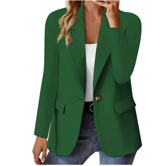 Women's Suit Coat Lightweight Solid Work Office Blazer Comfortable Button Cardigan Business Casual Jacket Green M