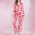 thumbnail image 2 of ZQUUVOU Matching Pajamas for Couples Valentine's Day Heart Printed Long Sleeved Lapel Set Casual Pants Pajama Set Red F, 2 of 6