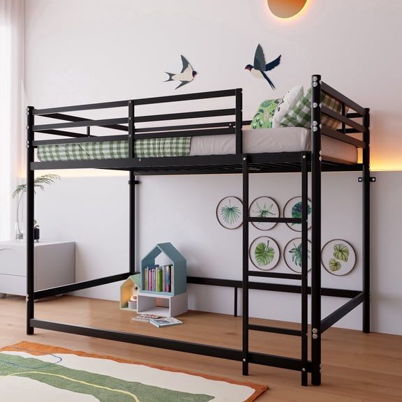 Netrum Twin over Twin Bunk Bed with Ladder & Safety Guardrail, Metal Twin Size Loft Bed Frame for Teens Adults,No Box Spring Needed,Black