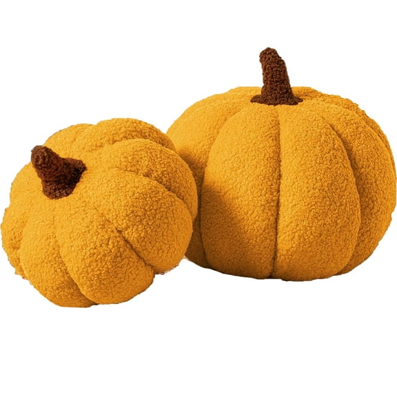 CLIQKWEN Halloween Pumpkin Throw Pillows Set of 2 - 3D Plush Sherpa & Fleece Decor for Couch, Sofa, Bedroom - Fall Thanksgiving Autumn Home Decorations