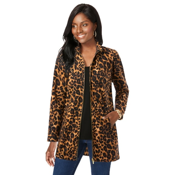 Jessica London Women's Plus Size Stretch Cotton Zip Front Hi-Low Jacket