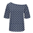 thumbnail image 4 of HOMBOM Off The Shoulder Tops for Women Tunic Tops Boat Neck Casual Short Sleeve Oversized Trendy Polka Dots Womens T Shirts, 4 of 6