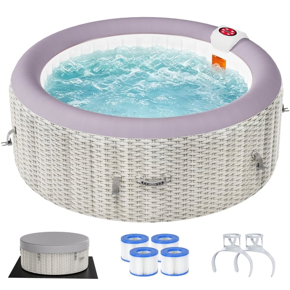 Segmart 2-4 Person Inflatable Hot Tub, 110 Jets Outdoor Spa for Backyard & Patio, Heats to 104°F, Built-in Pump, Includes Cover, Ground Mat & 2 Cup Holders
