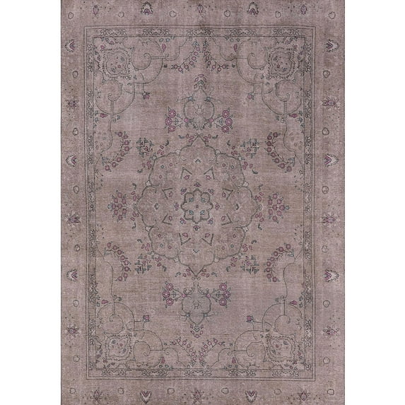Ahgly Company Machine Washable Indoor Rectangle Industrial Modern Mauve Taupe Purple Area Rugs, 8' x 12'