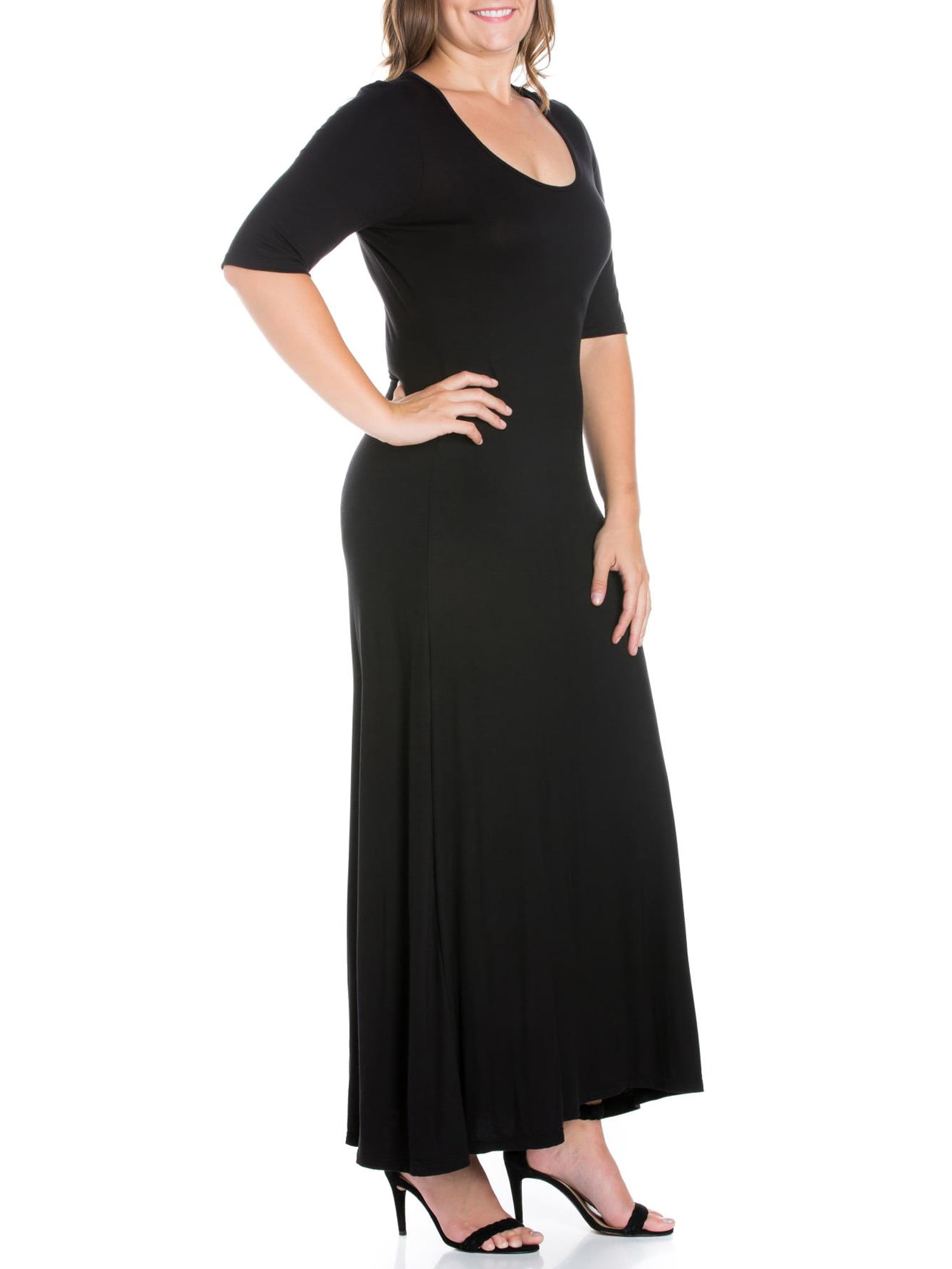24seven Comfort Apparel Plus Size Elbow Length Sleeve Maxi Dress
