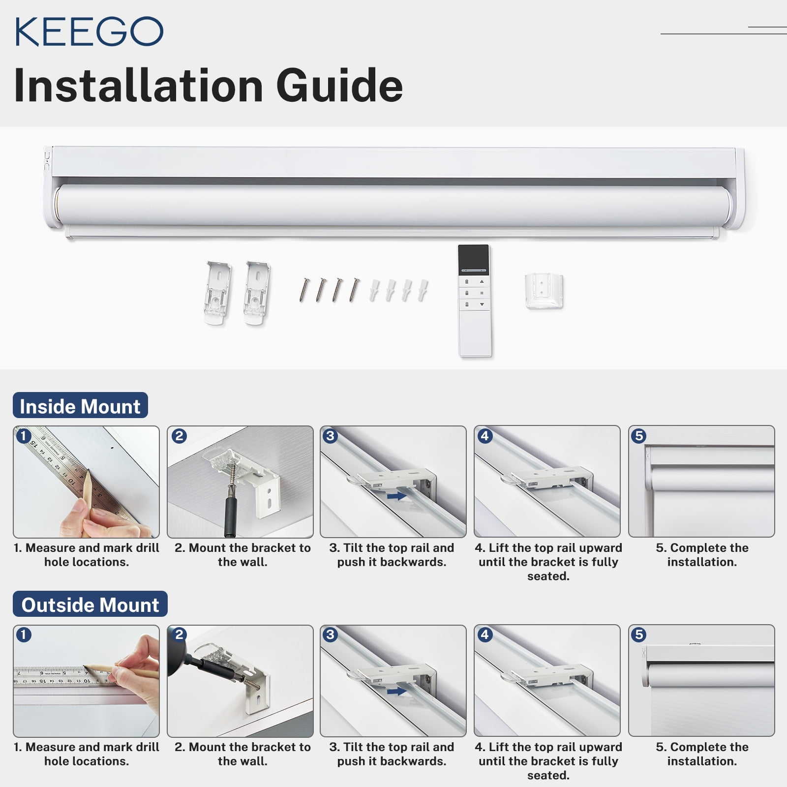 Keego Motorized Blinds With Remote Control Rechargeable Battery ...