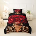 thumbnail image 2 of spefrowx Chic Red Peony Girl Twin Duvet Cover for Teens, Cheetah Animal Print Twin Bedding, Black Reversible, 2 Pieces, 1 Duvet Cover and 1 Pillowcase, 2 of 6