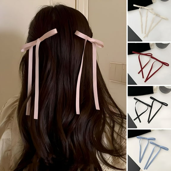 TELOLY 2Pcs Bow Hair Ribbons Soft Fabric Solid Color Long Tail Design Adorable Non-Fading Dress-up Smooth Women Girls Hair Ribbon Bow Hair Ties Decor for Women,Pink