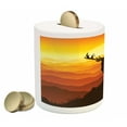 thumbnail image 2 of Antlers Piggy Bank, Deer at Sunset Adventure Wildlife Panoramic Valley Hill Silhouette, Ceramic Coin Bank Money Box for Cash Saving, 3.6" X 3.2", Burnt Sienna Marigold, by Ambesonne, 2 of 4