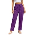 thumbnail image 3 of Elastic High Waist for Women Drawstring Linen Ankle Solid Color Pants Casual Slim Tapered Cropped Trousers with Side Pockets, Lightweight Straight Leg Vacation Jogger Pants, 3 of 6