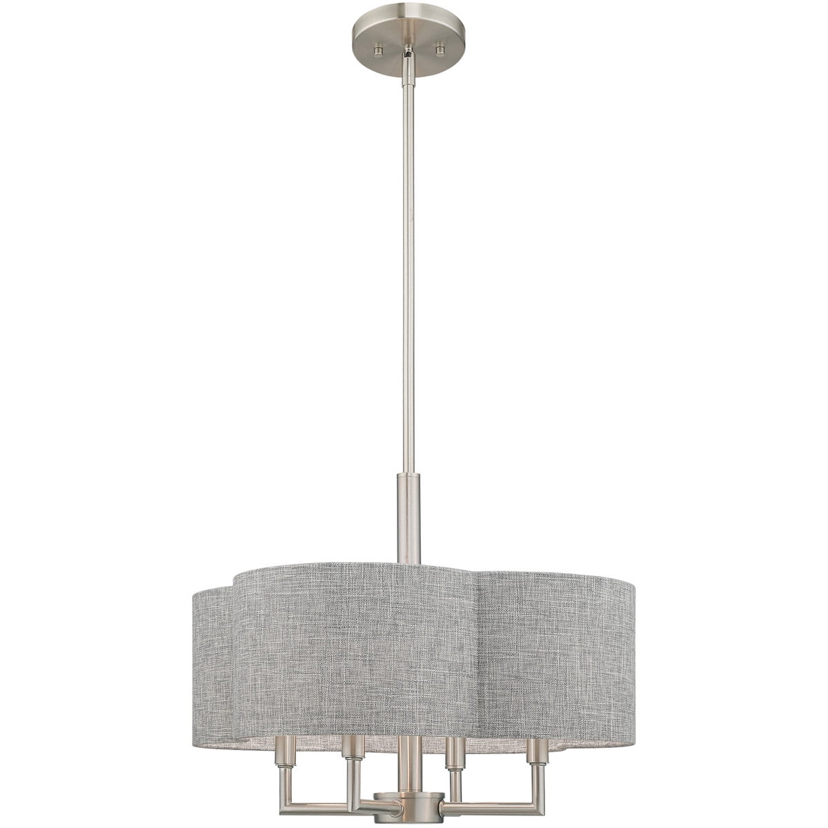 4 Light Brushed Nickel Pendant Chandelier with Hand Crafted Gray Fabric Hardback Shade