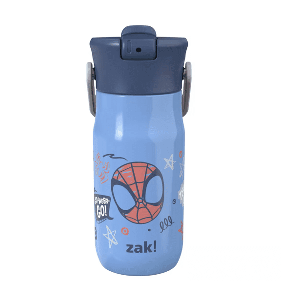 Zak Designs 14oz Spidey & Friends Stainless Steel Vacuum Harmony Straw Water Bottle Blue