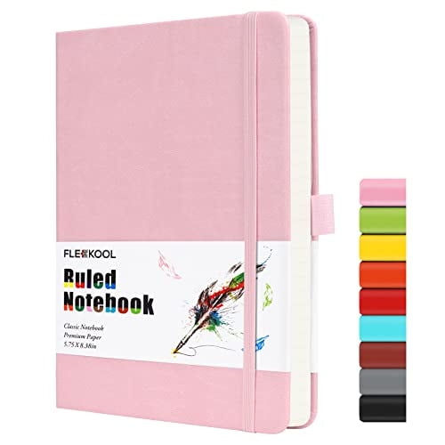 Título del producto: Cuaderno FLEEKOOL tapa dura 216 páginas, A5 rayas 100gsm, lazo bolígrafo, bolsillo interior - Rosa