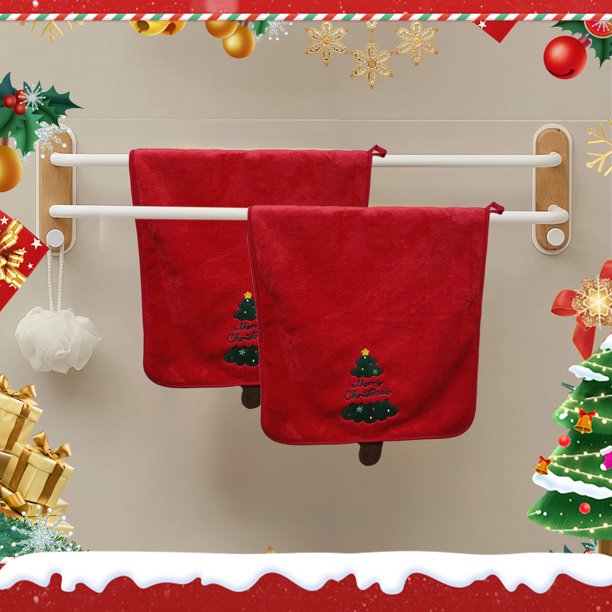 Uuiauoio Christmas Themed Coral Fleece Towels Set with Embroidered Designs Holiday Gift Absorbent Quick Dry Bath Towels for Festive Home Decor and Seasonal Use