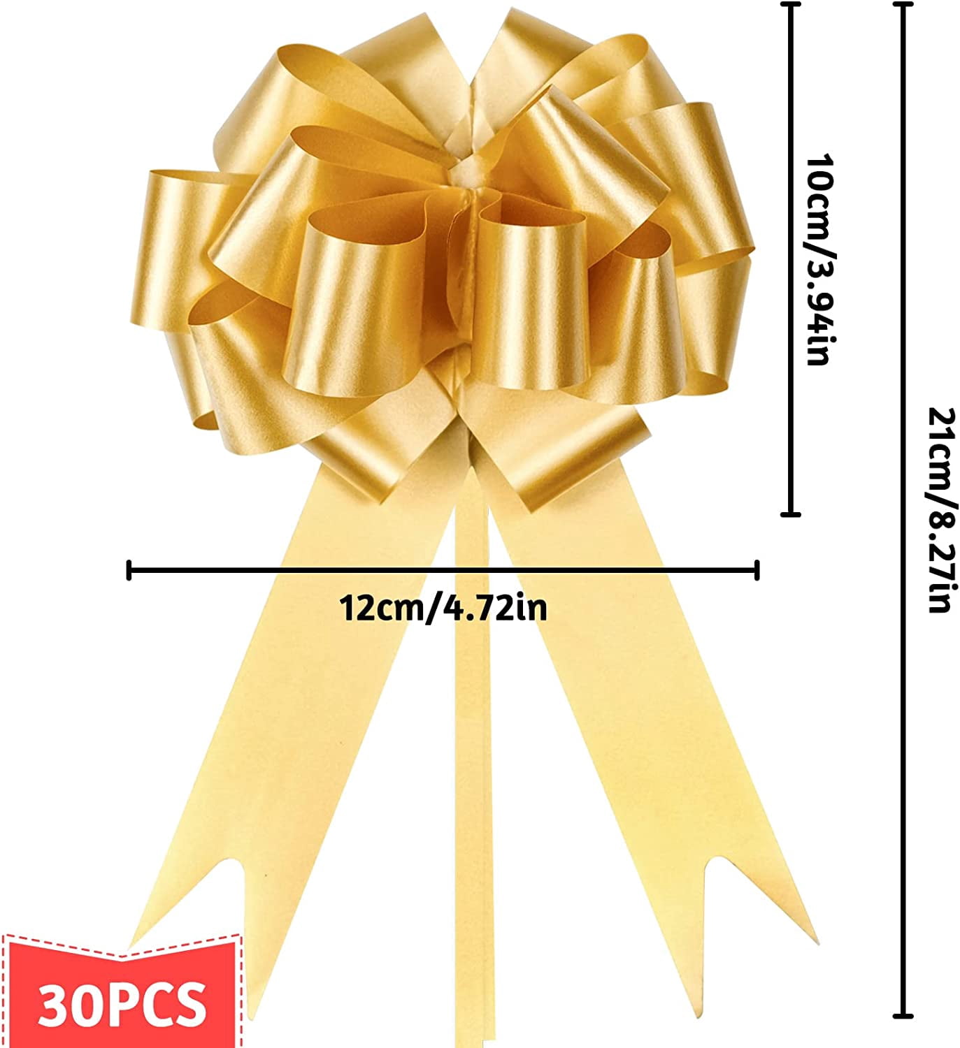30 PCS Christmas Gold Gift Wrap Bows, Pull Bows for Wrapping, Large Decor Bow Baskets, Flower Bouquets, Birthday Present Box, Wedding Car