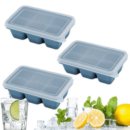 

3 Packs Mini Ice Cube Tray Easy-Release Silicone Ice Moulds with Removeable Lids Blue