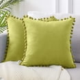 thumbnail image 1 of Decorative Throw Pillow Covers with Pom Poms Soft Particles Velvet Solid Cushion Covers 24 X 24 for Couch Bedroom Car,Set of 2,Grass Green, 1 of 8