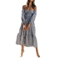 thumbnail image 2 of TRKIYQC Vestido de manga larga con hombros descubiertos para mujer Vestido casual de fiesta de vendaje a cuadros fluidos para Beach Club Streetwear TRKIYQC moda, 2 of 9