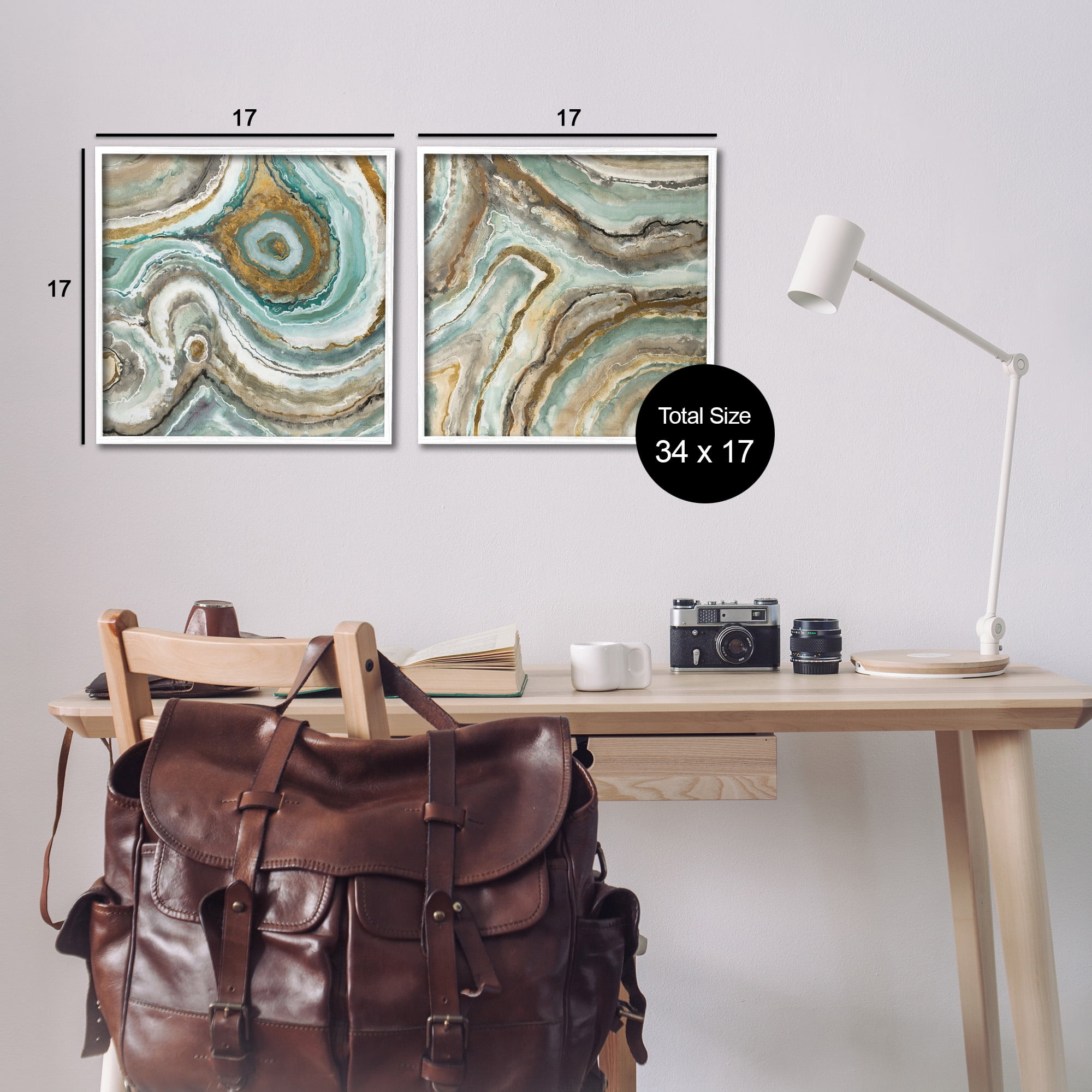 Stupell Industries Swirling Agate Pattern Abstract Painting White Framed Art Print Wall Art, 17 x 17, Set of 2