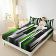 thumbnail image 4 of Manfei Black Green Gray Full Size Sheets 4-Piece, Modern Gradient Stripe Bed Sheets, Contemporary Geometric Sheet Sets, Lightweight Room Decor, 4 of 7