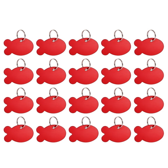 Pet ID Tags, Metal Engraving Tag, Fish-Shape Dog ID Tag, Red Blank Tags with Key Rings for Stamping, 20 Pack