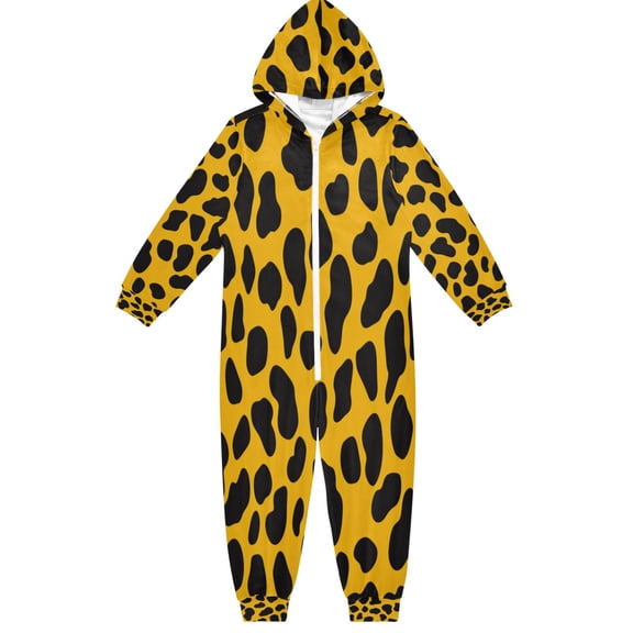 Soft Big Kids Onesie Pajamas Cozy Loose-Fit Jumpsuits for kids with Pockets for Christmas Lounge & Play Leopard Print