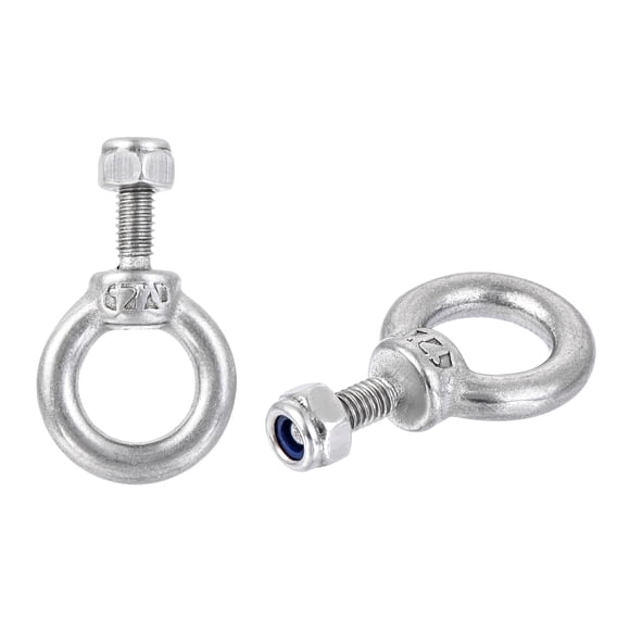 Unique Bargains Lifting Eye Bolt M4 x 11mm Male Thread with Hex Screw Nut for Hanging, Stainless Steel, 2 Sets