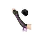 thumbnail image 3 of INSPIRE CHIC Women's Lace Up Half Finger Gloves Lace Elbow Length Arm Warmers Black and Purple Ribbon One Size, 3 of 6