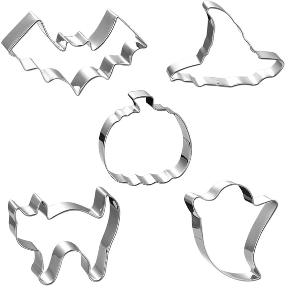 Halloween Cookie Cutters Set Large - Witch's Hat, Pumpkin, Ghost, Bat and Cat Cutter Stainless Steel
