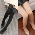 thumbnail image 4 of Black Medias gruesas hasta el muslo con forro polar sintético para mujer con parte superior de encaje floral Calcetines largos por encima de la rodilla de color sólido cálidos par, 4 of 5