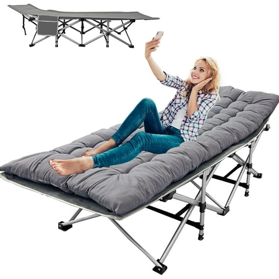 Cot Camping Cot with Thick Pad Cots for Sleeping Camping Bed Folding Cot 330LBS(Max Load),Heavy Duty with Carry Bag for Home Outdoor Travel