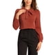 thumbnail image 1 of CAMISA DE MUJER CON BOTONES INSPIRE CHIC, CUELLO PETER PAN, CON LAZO, BLUSA DE COLOR SÓLIDO L, Rojo Ladrillo, 1 of 6